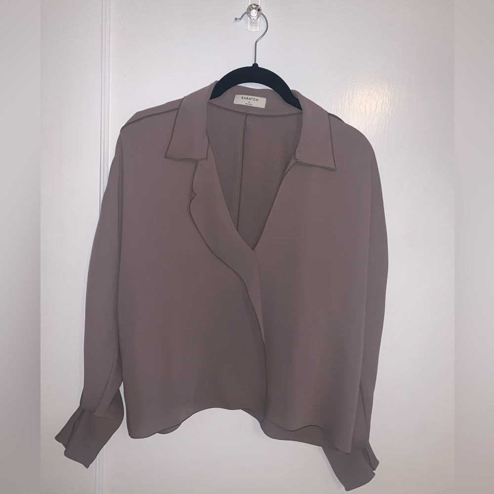 Aritzia Babaton | Top:Blouse | Size Small in Taupe Color